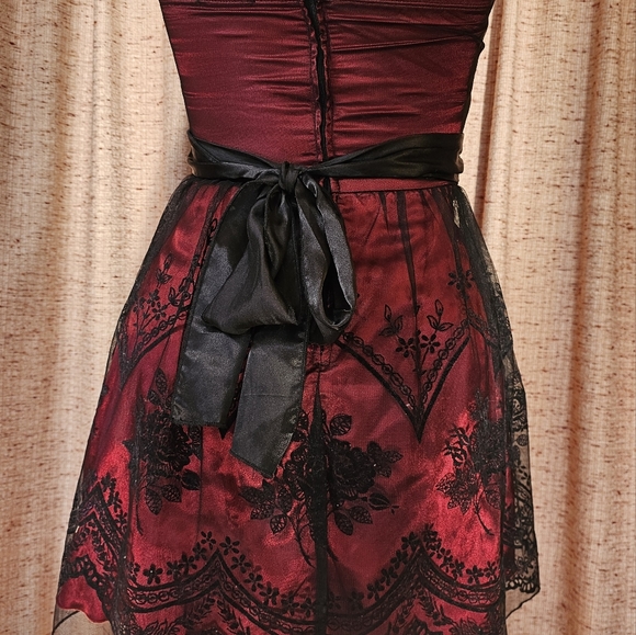 Red & Black Strappless lace dress - Picture 5 of 8